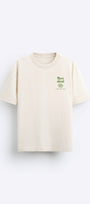 Bisiklet Yaka Move Ahead Yazılı Kordinat Baskılı Oversize Bej Erkek T-shirt