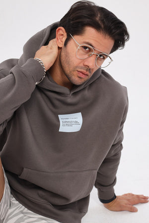 Kapüşonlu İçi Polar Syzygy Yazı Baskılı Füme Oversize Hoodie Sweatshirt