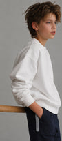 Erkek Çocuk Oversize Sweatshirt Basic Beyaz – Bisiklet yaka, 3 iplik şardonlu polar