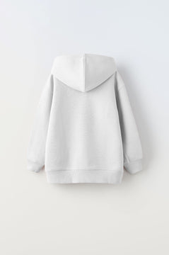 Beyaz Kapüşonlu İçi Polar Burning World And Animals Baskılı Unisex Çocuk Sweatshirt