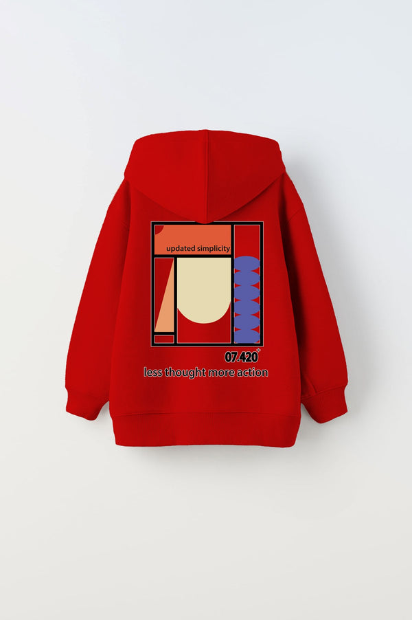 Kapüşonlu İçi Polar Updated Simplicity Baskılı Kırmızı Unisex Çocuk Hoodie Sweatshirt