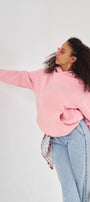 Faith Yazılı Taş Baskılı Kapüşonlu İçi Polar Oversize Pembe Sweatshirt