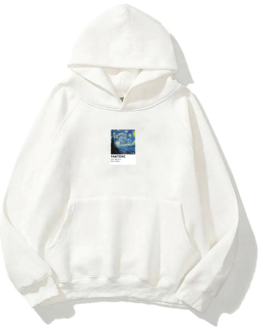 Kapüşonlu İçi Polar Starry Night Baskılı Beyaz Unisex Oversize Hoodie Sweatshirt
