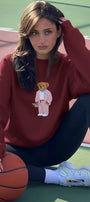 Kadın Oversize Sweatshirt Pink Suit Bear 3D Baskılı Bordo – Bisiklet Yaka, 3 İplik Şardonlu Polar