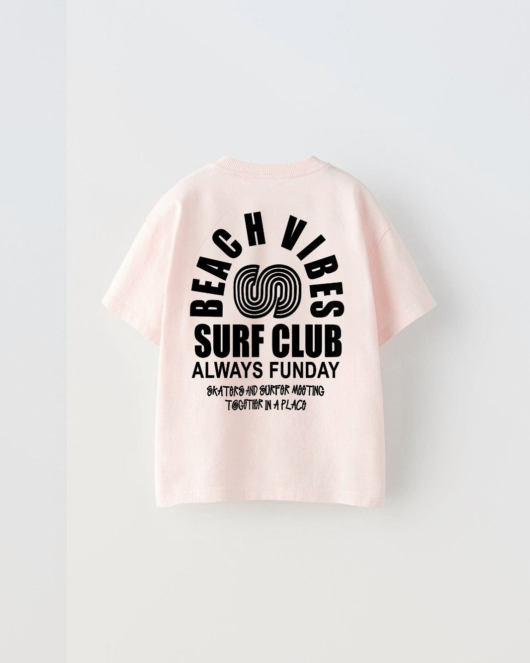 Beach Vıbes Surf Club Yazılı Ters S Tasarım Baskılı Pembe Çocuk T-Shirt