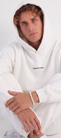 Unisex Oversize Eşofman Takımı Champ & Leisure Baskılı Beyaz – 3 İplik, Kapüşonlu Üst, Lastikli Alt