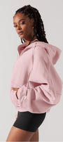 Kadın Pembe Kapüşonlu Sweatshirt Fermuarlı 3 İplik Şardonlu Oversize Kesim