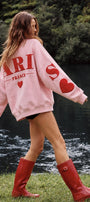 Kadın Oversize Sweatshirt Paris 3D Baskılı Pembe – Bisiklet Yaka, Kol ve Sırt Baskılı, 3 İplik
