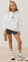 Kız Çocuk Oversize Hoodie Sweatshirt Flower Heaven Baskılı Beyaz – Kapüşonlu, Cepli, 3 İplik Polar  