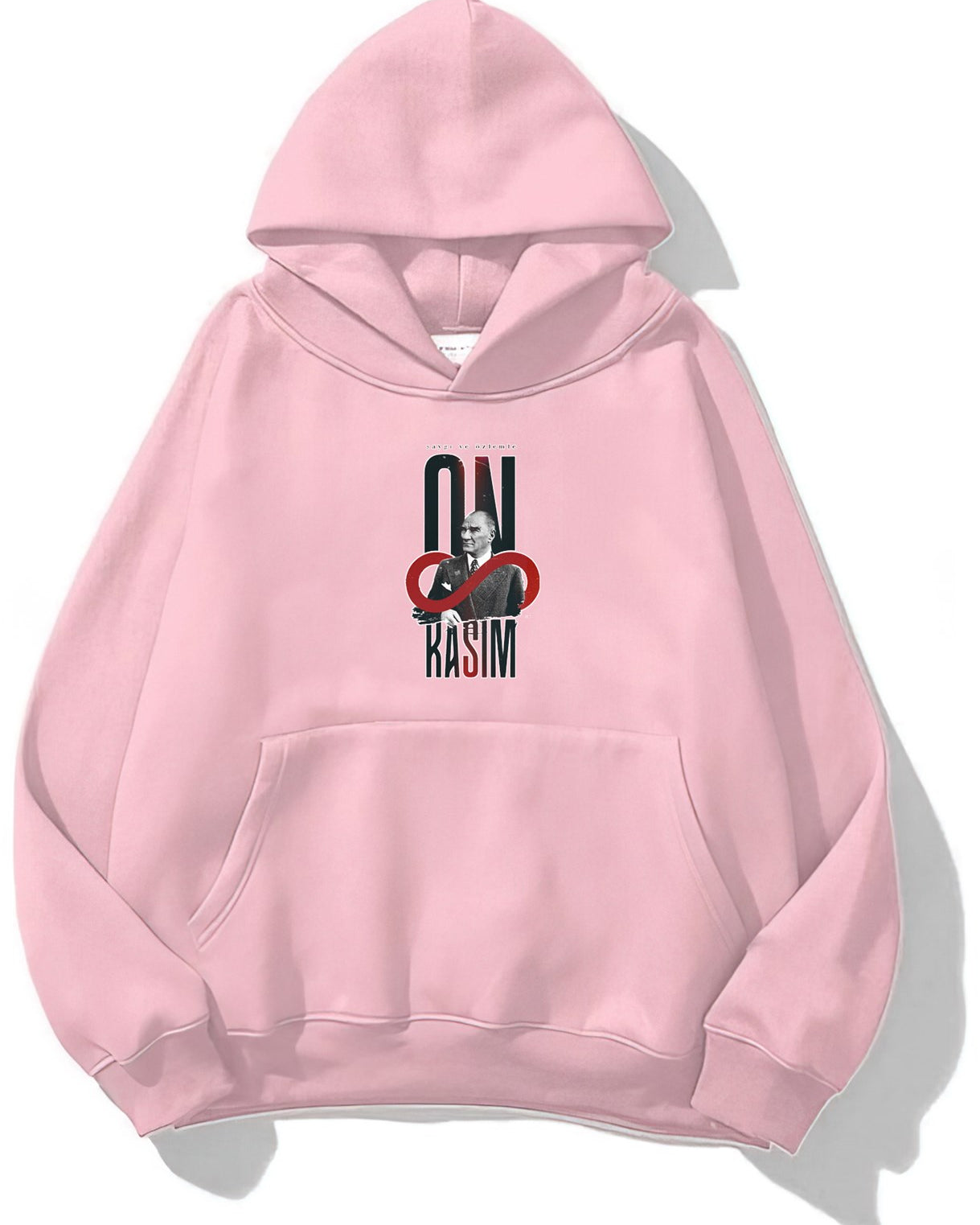 Kapüşonlu İçi Polar Kemal Atatürk 10 Kasım Baskılı Pembe Unisex Hoodie Sweatshirt