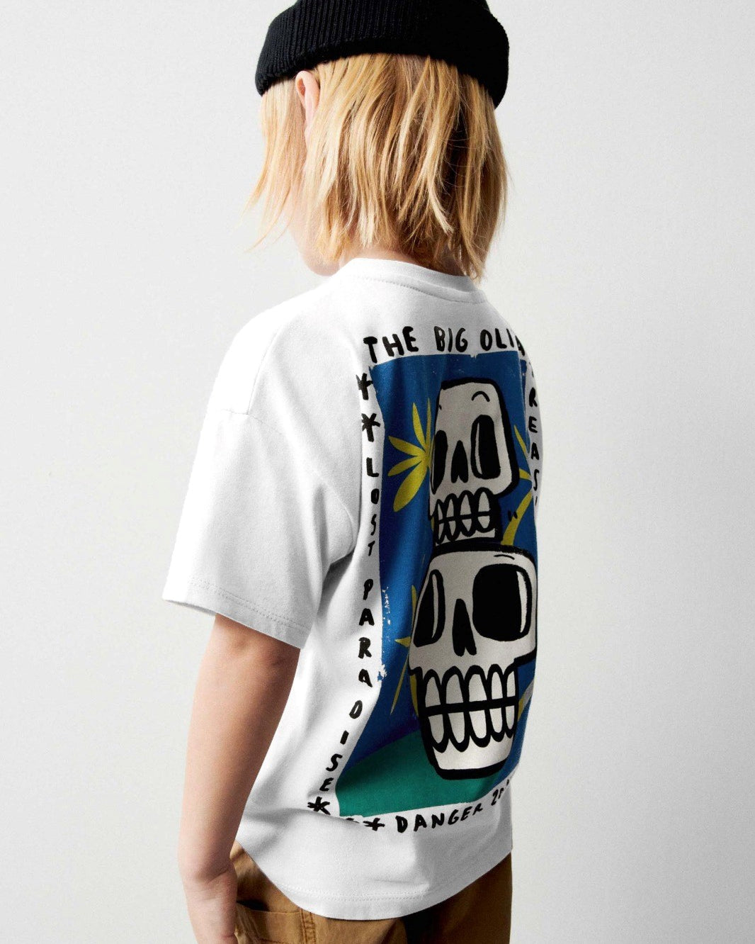 The Big Olita Yazılı Kuru Kafa Tasarım Baskılı Beyaz Erkek Çocuk T-Shirt
