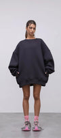 Kadın Oversize Sweatshirt Elbise Basic Füme – Bisiklet Yaka, 3 İplik Şardonlu Polar