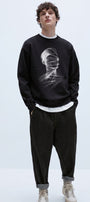 Erkek Oversize Sweatshirt Blind Trace Baskılı Siyah – Bisiklet Yaka, 3 İplik Şardonlu Polar