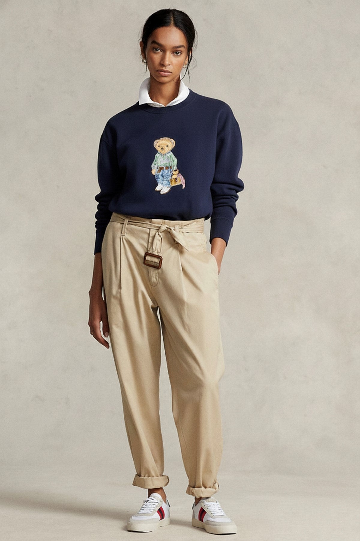 Kadın Oversize Sweatshirt Weekend Bear Baskılı Lacivert – Bisiklet Yaka, 3 İplik Şardonlu