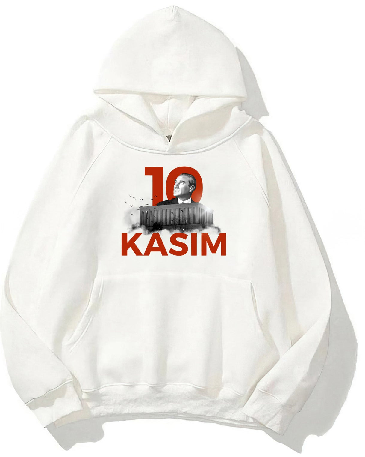 Kapüşonlu İçi Polar Kemal Atatürk 10 Kasım Baskılı Beyaz Unisex Hoodie Sweatshirt