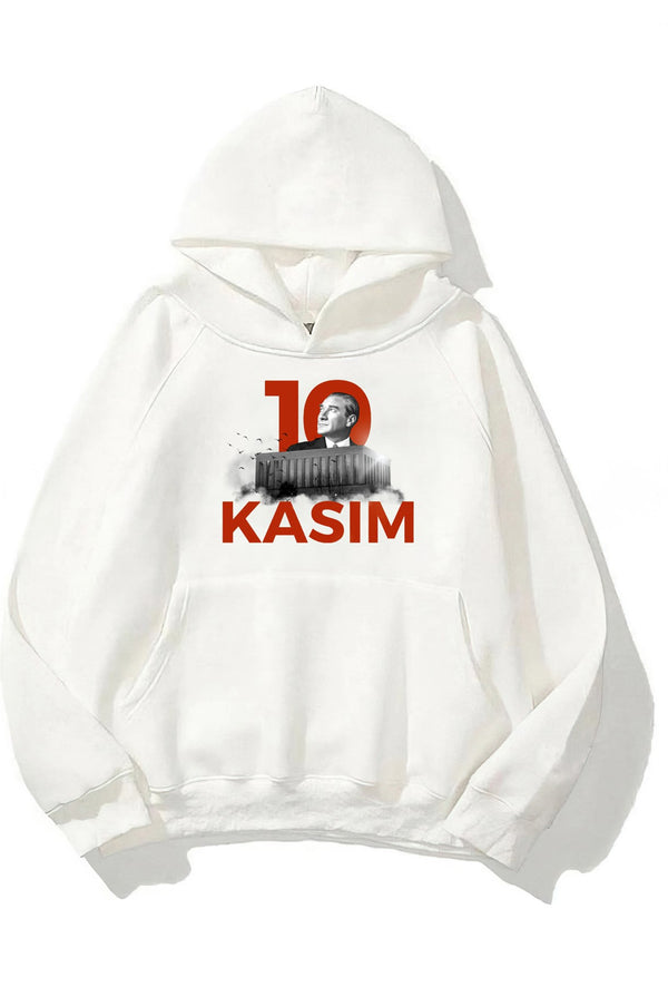 Kapüşonlu İçi Polar Kemal Atatürk 10 Kasım Baskılı Beyaz Unisex Hoodie Sweatshirt