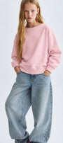 Kız Çocuk Oversize Sweatshirt Basic Pembe – Bisiklet yaka, 3 iplik şardonlu polar