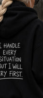 Kadın Oversize Hoodie Cry First Baskılı Siyah – Kapüşonlu, Kanguru Cepli, 3 İplik Şardonlu Polar