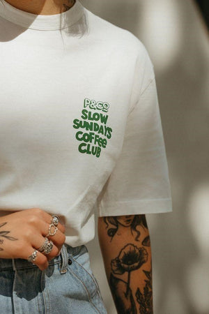 Slow Sundays Coffee Club Kadın Baskılı T-Shirt