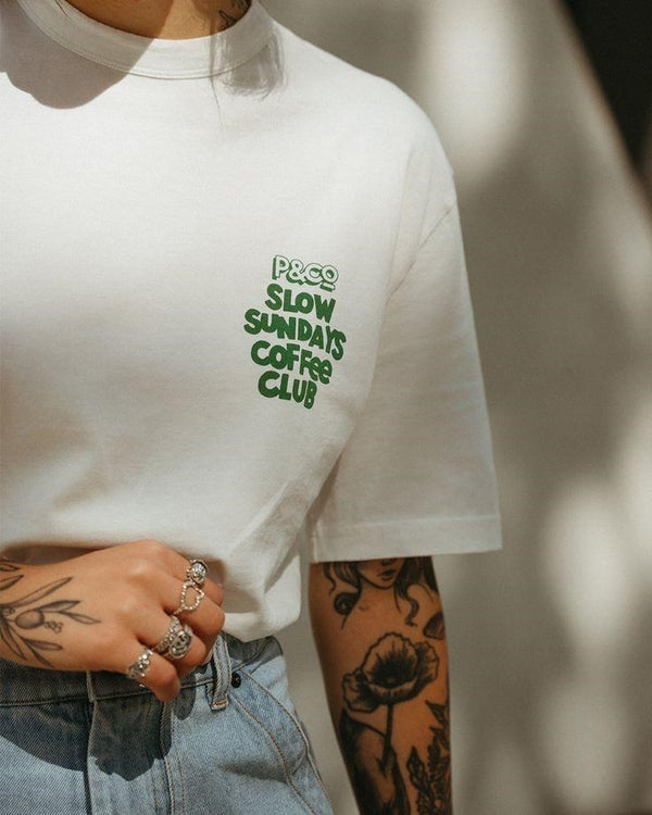 Slow Sundays Coffee Club Kadın Baskılı T-Shirt