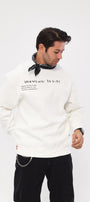 Bisiklet Yaka İçi Polar Unknown Desire Yazı Baskılı Beyaz Oversize Sweatshirt