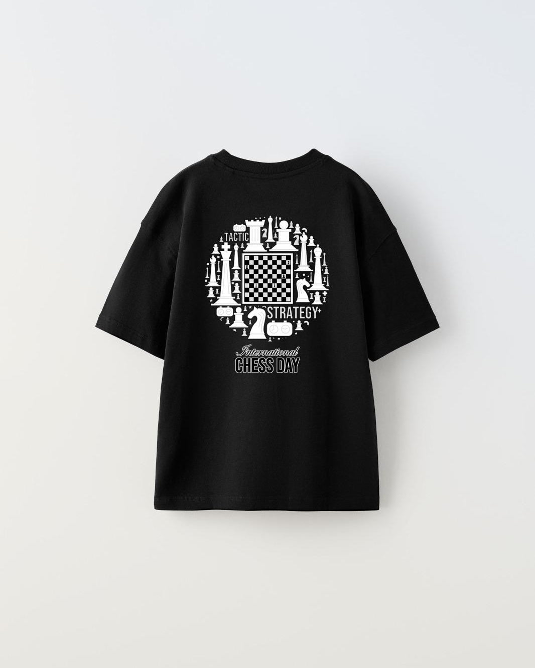 International Chess Day Yazılı Satranç Tasarım Baskılı Siyah Çocuk T-Shirt