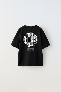 International Chess Day Yazılı Satranç Tasarım Baskılı Siyah Çocuk T-Shirt