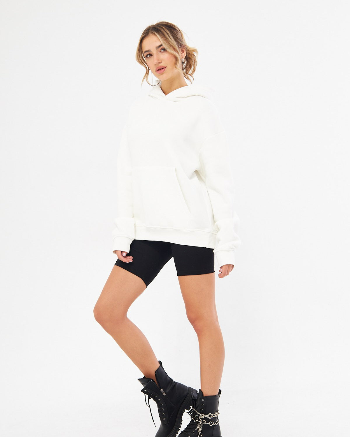 Kapüşonlu İçi Polar Beyaz Unisex Oversize Hoodie Sweatshirt
