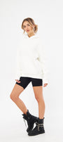 Kapüşonlu İçi Polar Beyaz Unisex Oversize Hoodie Sweatshirt