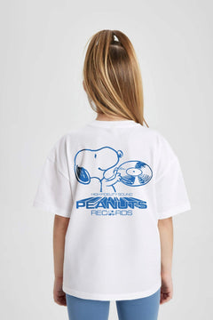 Peanuts Records Baskılı Beyaz Kız Çocuk T-shirt