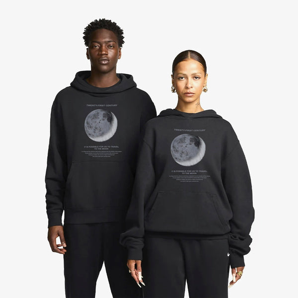 Kapüşonlu İçi Polar Moon Baskılı Siyah Unisex Hoodie Sweatshirt