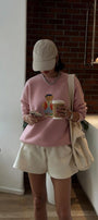 Kadın Oversize Sweatshirt Campus Bear Baskılı Pembe – Bisiklet Yaka, 3 İplik Şardonlu Polar