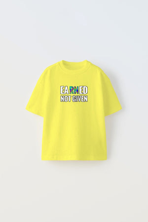 Earned Not Gıven Yazılı Futbol Tasarım Baskılı Sarı Çocuk T-shirt