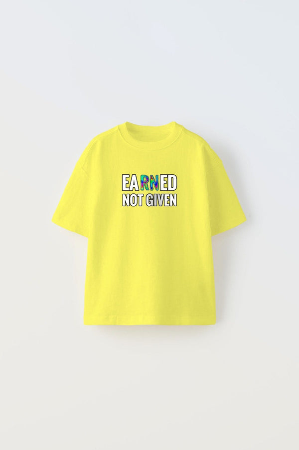 Earned Not Gıven Yazılı Futbol Tasarım Baskılı Sarı Çocuk T-shirt