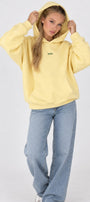 Kadın Oversize Hoodie Amore Baskılı Sarı – Kapüşonlu, Kanguru Cepli, 3 İplik Şardonlu Polar