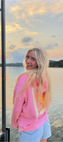 Pembe Oversize Hoodie Pembe – 3 İplik Şardonlu, Kapüşonlu Kanguru Cepli, Sırt Tam Portakal Baskı