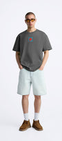 Bisiklet Yaka Afraid Of Real World Baskılı Füme Oversize Erkek T-shirt