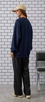 Kadın Oversize Sweatshirt Traveler Bear Baskılı Lacivert – Bisiklet Yaka, 3 İplik Şardonlu Polar
