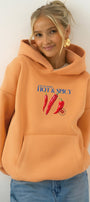 Kadın Oversize Sweatshirt Hoodie Hot & Spicy Baskılı Turuncu – Kapüşonlu, 3 İplik Şardonlu Polar