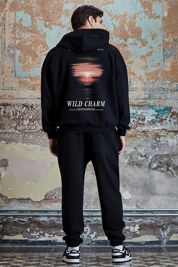 Kapüşonlu İçi Polar Wıld Charm Baskılı Siyah Unisex Hoodie Sweatshirt