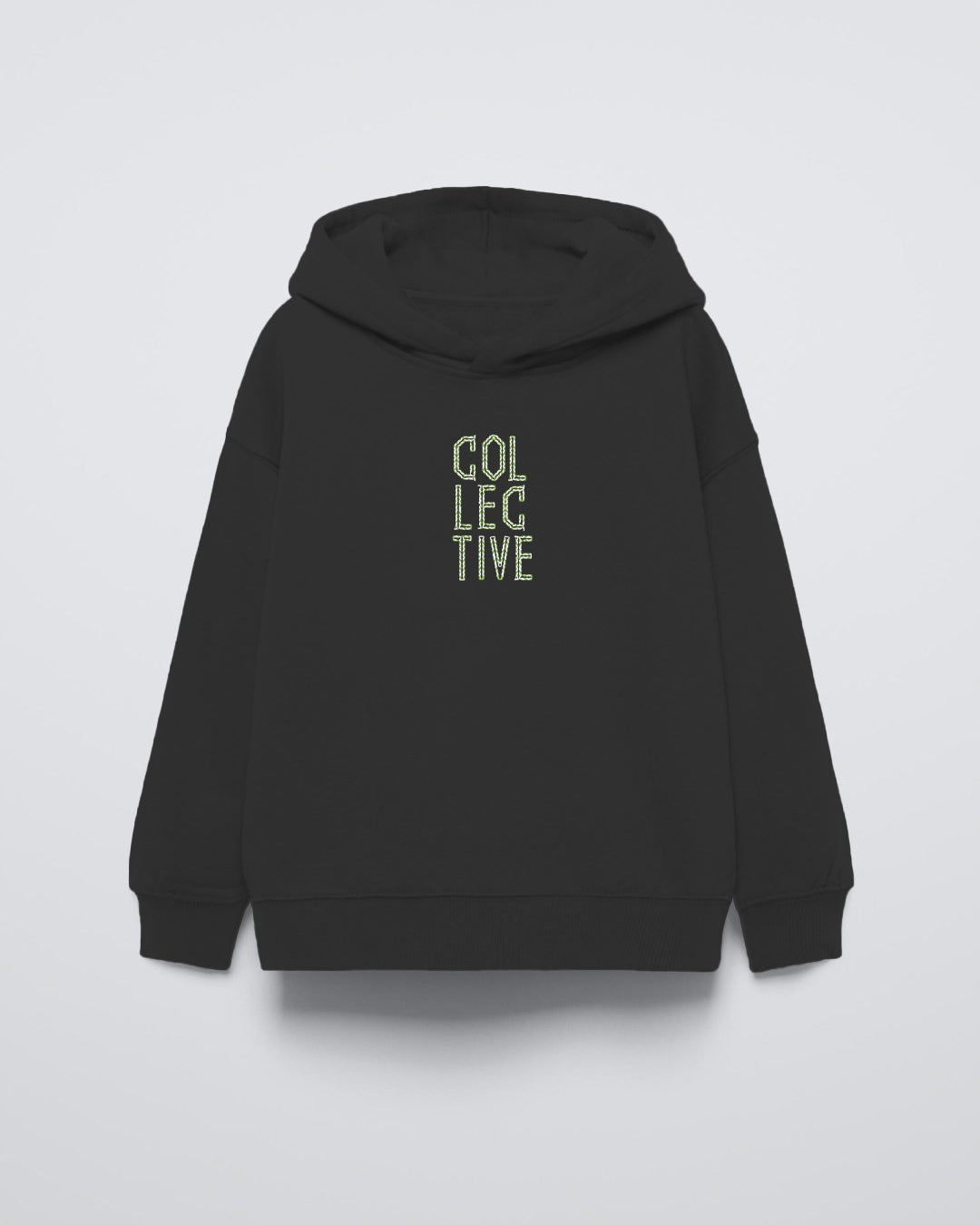 Siyah Kapüşonlu Collective Yazılı Arka Fly Kn It Yazılı Oversize Çocuk Sweatshirt