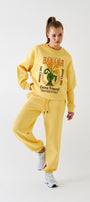 Kadın Oversize Sweatshirt Banana Tropical Baskılı Sarı – Bisiklet Yaka, 3 İplik Şardonlu Polar