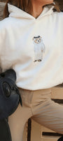 Kadın Oversize Sweatshirt Hoodie Qatari Bear White Beyaz – Kapüşonlu, 3 İplik Polar, Kanguru Cepli