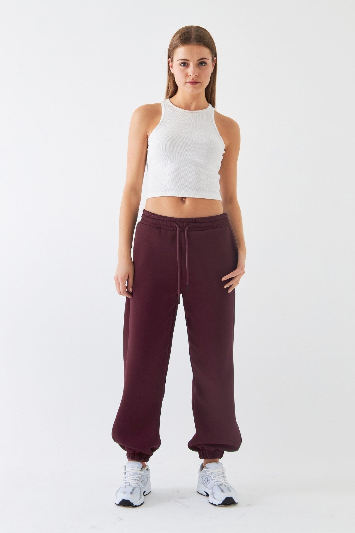 Oversize Unisex Eşofman Altı Bordo – 3 İplik Şardonlu, Paça-Bel Lastikli, Cepli, Modern Rahat Kesim