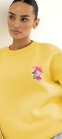 Kadın Oversize Sweatshirt Piglet Hugs Baskılı Sarı – Bisiklet Yaka, 3 İplik Şardonlu Polar