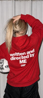 Kadın Oversize Hoodie Written & Directed Baskılı Kırmızı – Kapüşonlu, Sırt Baskılı, 3 İplik 