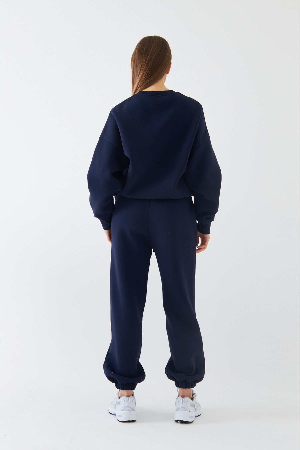 Unisex Oversize Eşofman Takımı Basic Lacivert – Bisiklet Yaka, Lastikli Paça, 3 İplik Şardonlu Polar