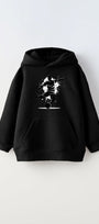 Kapüşonlu İçi Polar Futbolcu Baskılı Siyah Unisex Çocuk Sweatshirt