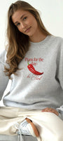 Kadın Oversize Sweatshirt Be Hot Baskılı Gri – Bisiklet Yaka, 3 İplik Şardonlu Polar