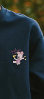 Kadın Oversize Sweatshirt Piglet Bloom Baskılı Lacivert – Bisiklet Yaka, 3 İplik Şardonlu Polar